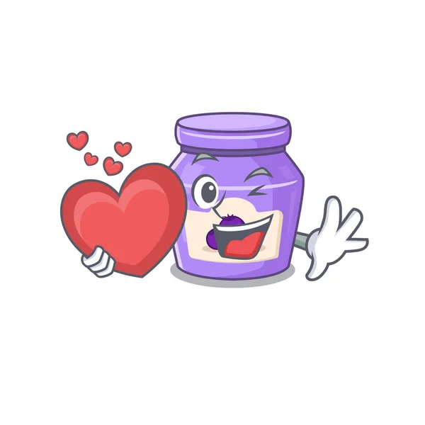 Romantic blueberry jam cartoon picture holding a heart — ストックベクタ