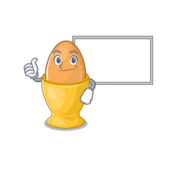 Palce nahoru z vejce pohár kreslený design s deskou — Stockový vektor