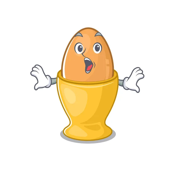 Egg κύπελλο μασκότ σχεδιασμό έννοια με μια αιφνιδιαστική χειρονομία — Διανυσματικό Αρχείο
