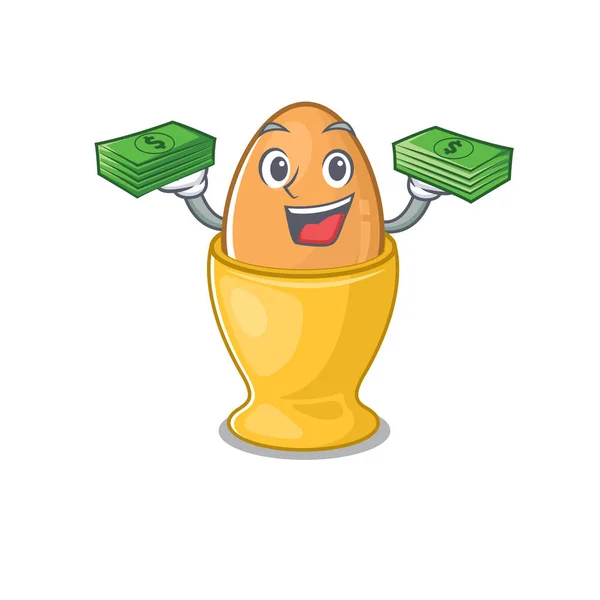 Coole reiche Eierbecherfigur, die Geld auf der Hand hat — Stockvektor