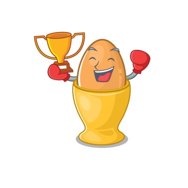 Maskot tasarımlı yumurta kupasının muhteşem boks şampiyonu.