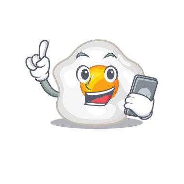 Kızarmış yumurta çizgi film tasarımı telefonda konuşuyor.