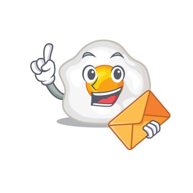 Happy face fried egg mascot design with envelope