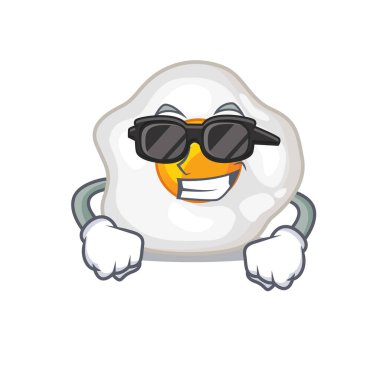 Super cool fried egg character wearing black glasses