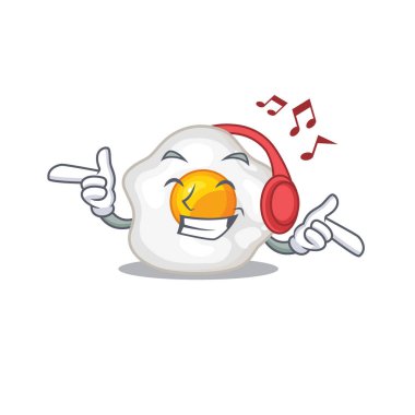 Listening music fried egg cartoon character concept