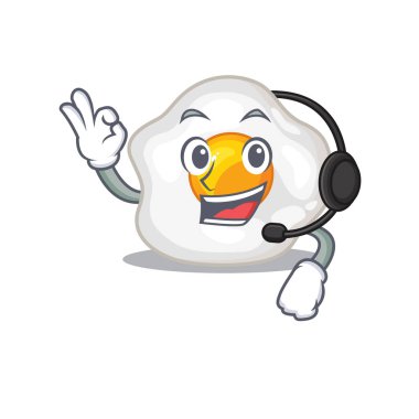 Mutlu yumurta maskotu tasarımı kulaklık takıyor.