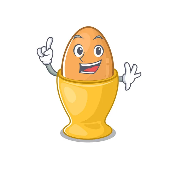 Maskot konsep kartun cangkir telur dalam satu gerakan jari - Stok Vektor