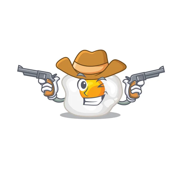 Huevo frito Cowboy concepto de dibujos animados que tienen armas — Vector de stock