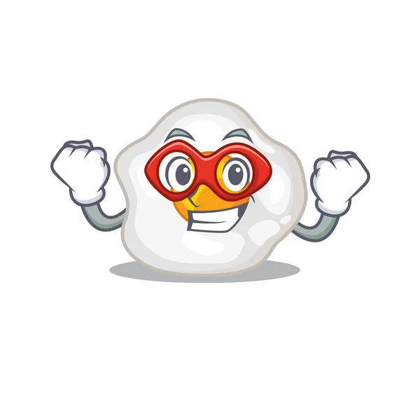 Sebuah konsep kartun telur goreng dilakukan sebagai pahlawan super - Stok Vektor