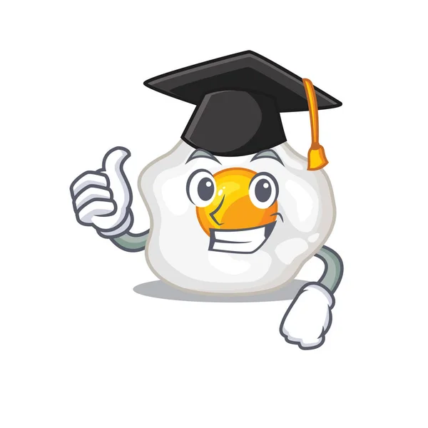 Feliz y orgulloso de huevo frito con un sombrero de graduación negro — Vector de stock