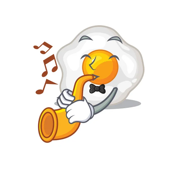 Mascot design concept of fried egg playing a trumpet — 스톡 벡터
