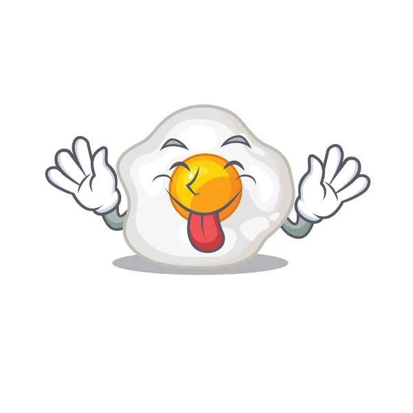 Funny fried egg mascot design with Tongue out — Stok Vektör