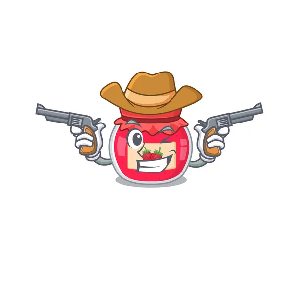 Mermelada de fresa Cowboy concepto de dibujos animados con armas — Vector de stock