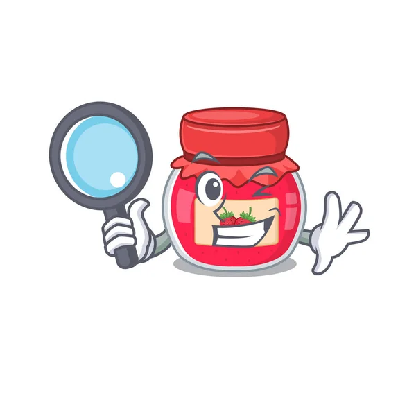 Confiture de fraises élégante et intelligente Concept de dessin animé Detective — Image vectorielle