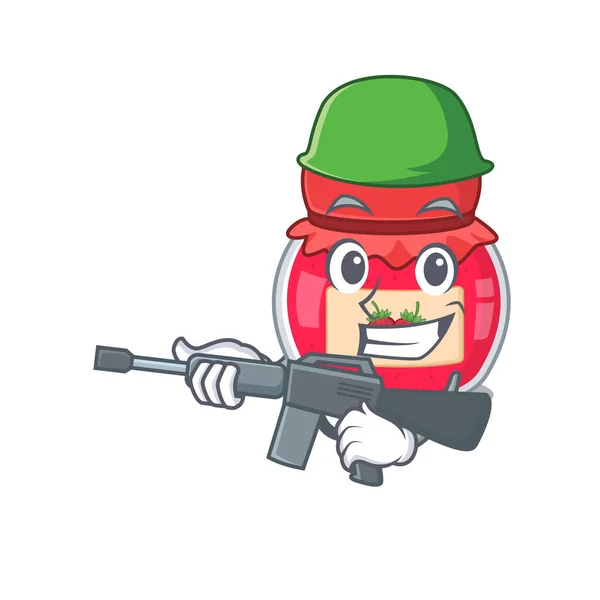 A cute picture of strawberry jam Army with machine gun — Stock Vector