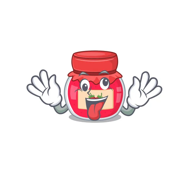 Roztomilý záludný jahodový džem Cartoon charakter s bláznivou tváří — Stockový vektor
