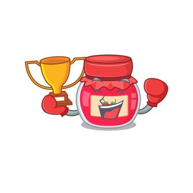 fantastic Boxing winner of strawberry jam in mascot cartoon design