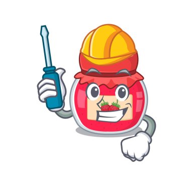 cartoon character style strawberry jam working as an automotive