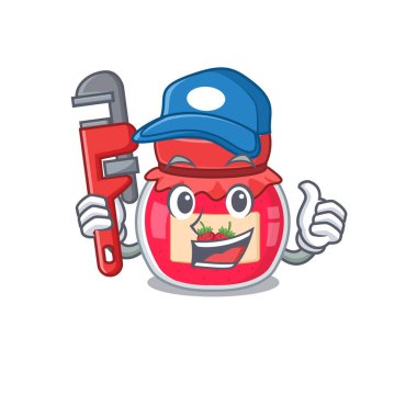 Tesisatçı olarak çalışan çilek reçelinin şirin bir resmi.