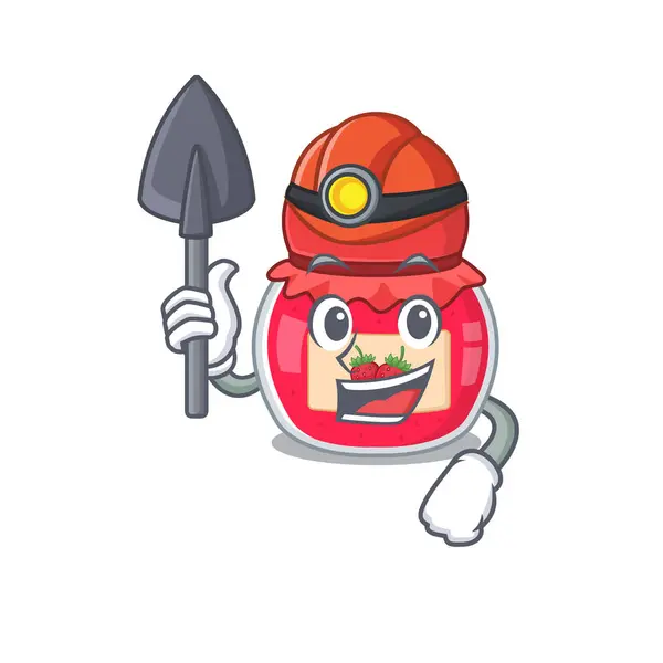 Cool clever Miner strawberry jam cartoon character design — 图库矢量图片
