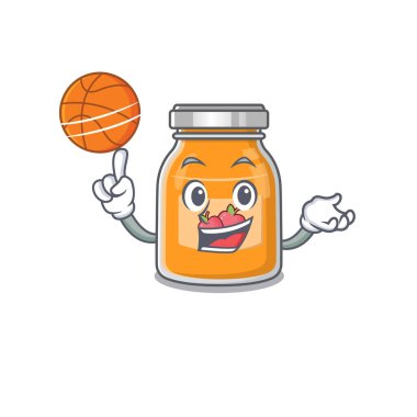 Basketbol oynayan elma reçeli çizgi film karakterinin maskot resmi. Vektör illüstrasyonu