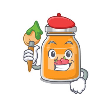 Elma reçelinin fırçası olan bir sanatçı olarak güzel bir resim. Vektör illüstrasyonu