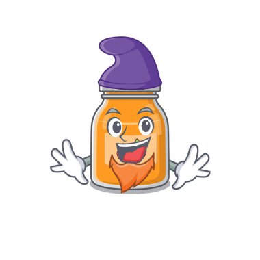 Elf gibi giyinmiş komik elma reçeli maskotu. Vektör illüstrasyonu