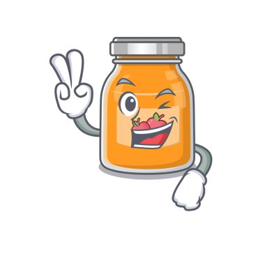 İki parmaklı komik elma reçeli çizgi film karakterinin maskotu. Vektör illüstrasyonu