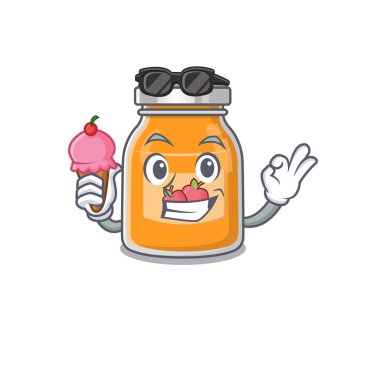 Mutlu yüz elma reçeli çizgi film tasarımı ve dondurma. Vektör illüstrasyonu