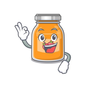 Elma reçelinin iyi bir jest yaptığı komik bir resim. Vektör illüstrasyonu