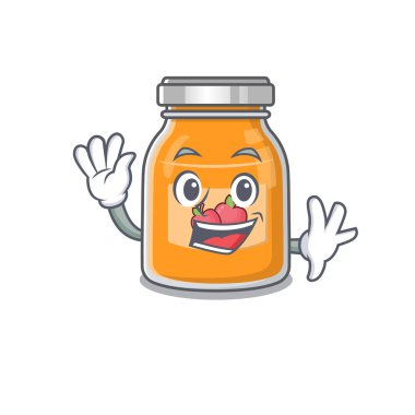 Dost canlısı elma reçeli maskotu tasarımı. Vektör illüstrasyonu