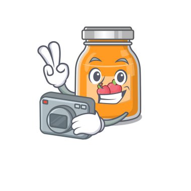 Kameralı havalı fotoğrafçı elma reçeli karakteri. Vektör illüstrasyonu