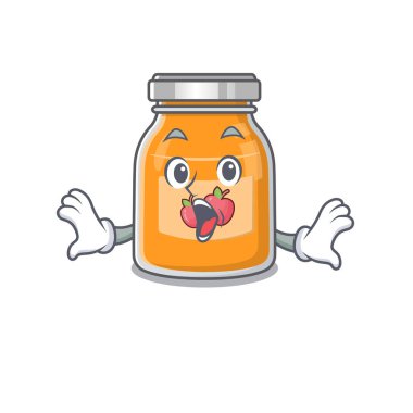 Elma reçeli maskot tasarımı konsepti ve sürpriz bir jest. Vektör illüstrasyonu