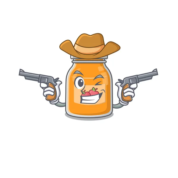 Apple Jam Cowboy Cartoon Concept Having Guns Vector Illustration — Stock Vector