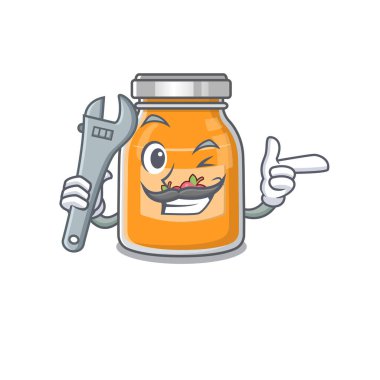 Akıllı mekanik elma reçeli çizgi film karakteri tasarımı. Vektör illüstrasyonu