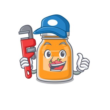 Tesisatçı olarak çalışırken çekilmiş şirin bir elma reçeli resmi. Vektör illüstrasyonu