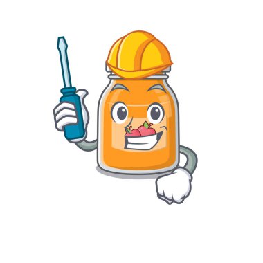 Çizgi film karakteri stili elma reçeli otomotiv olarak çalışıyor. Vektör illüstrasyonu