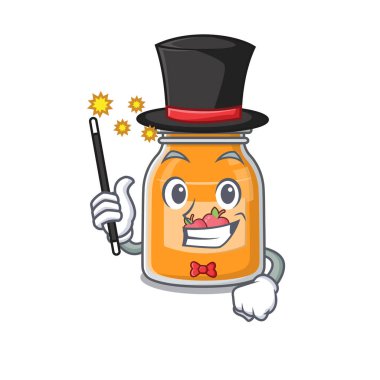 Bir sihirbaz olarak elma reçeli performansının resmi. Vektör illüstrasyonu