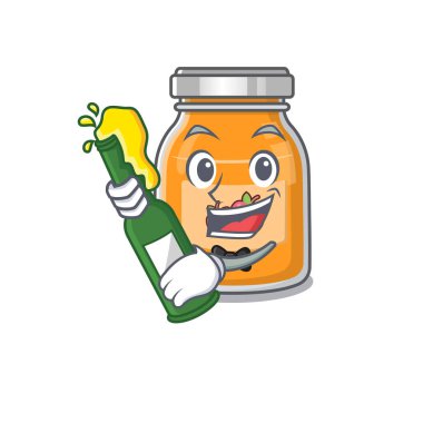 Elma reçeli ve bira şişesinin maskot çizimi. Vektör illüstrasyonu