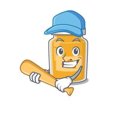 Gülen Komik kayısı, beyzbollu bir maskot tasarımı. Vektör illüstrasyonu