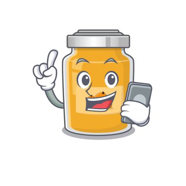 Kayısı çizgi film tasarımı telefonda konuşuyor. Vektör illüstrasyonu