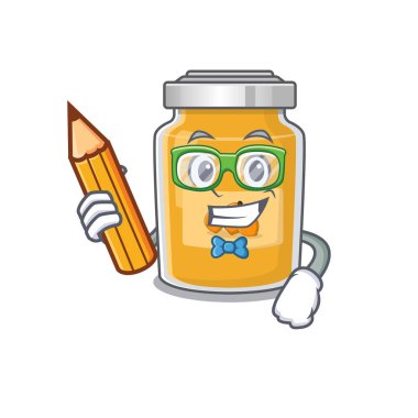 Kalem tutan zeki bir kayısı öğrencisi. Vektör illüstrasyonu