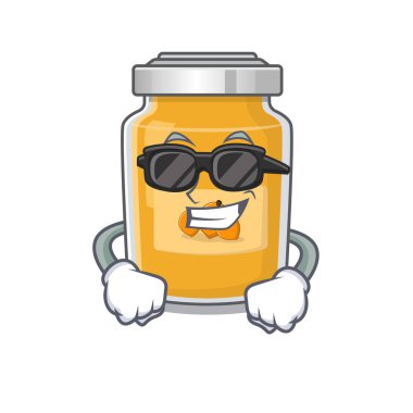 Siyah gözlük takan süper havalı kayısı karakteri. Vektör illüstrasyonu