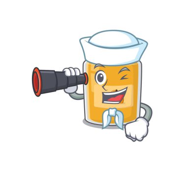 Dürbünlü bir denizci olarak çalışan bir kayısı resmi. Vektör illüstrasyonu