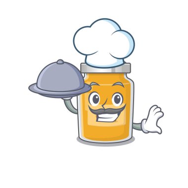 Aşçı olarak tepside yemek servisi yapan bir kayısı resmi. Vektör illüstrasyonu