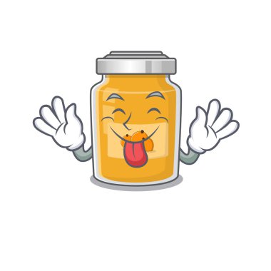 Dili dışarıda komik bir kayısı maskotu tasarımı. Vektör illüstrasyonu