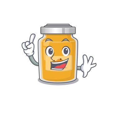 Maskot çizgi film konsepti kayısı ve bir parmak hareketi. Vektör illüstrasyonu