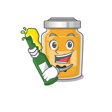 Kayısı ve bira şişesinin maskot çizimi. Vektör illüstrasyonu