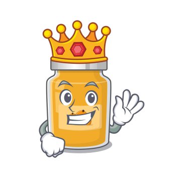 Sahnede bir kral olarak sahnelenen bir kayısı çizgi film tasarımı. Vektör illüstrasyonu