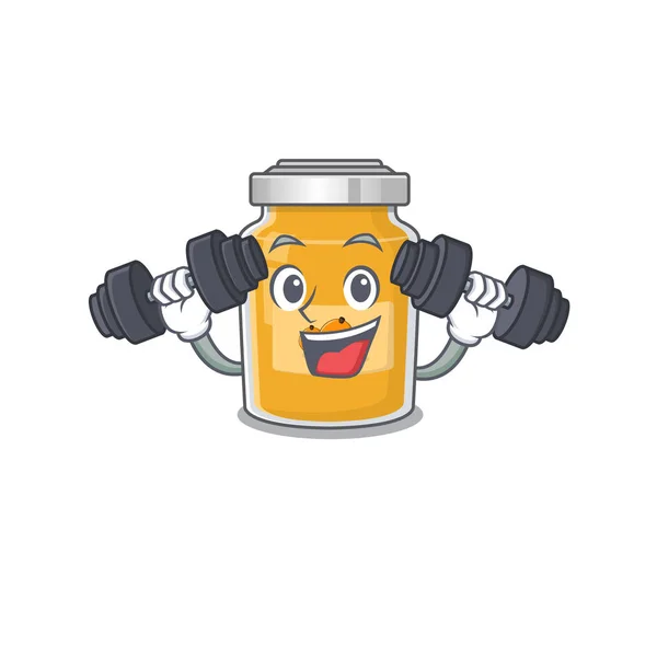Deportivo Fitness Ejercicio Appricot Mascota Diseño Utilizando Barras Ilustración Vectorial — Vector de stock